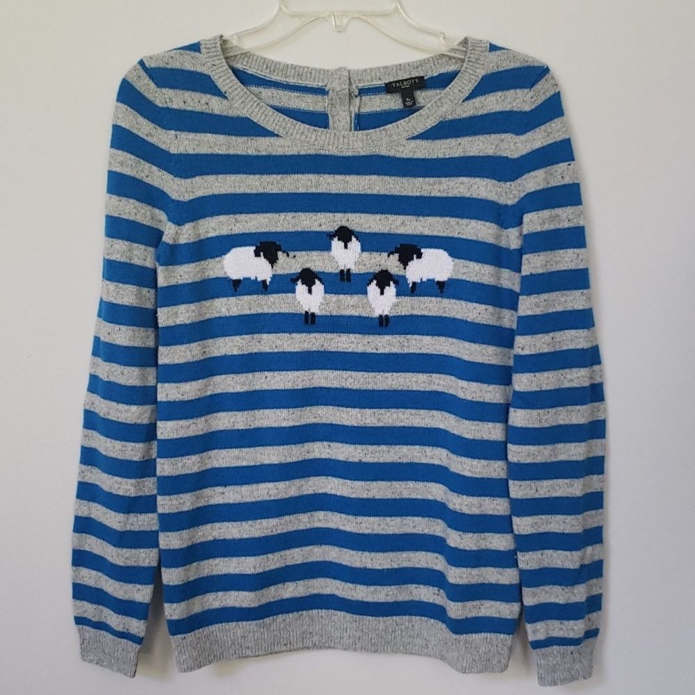 Talbots Sweater Womens Small Petite Flock Of Sheep Wool Blend Jumper Striped